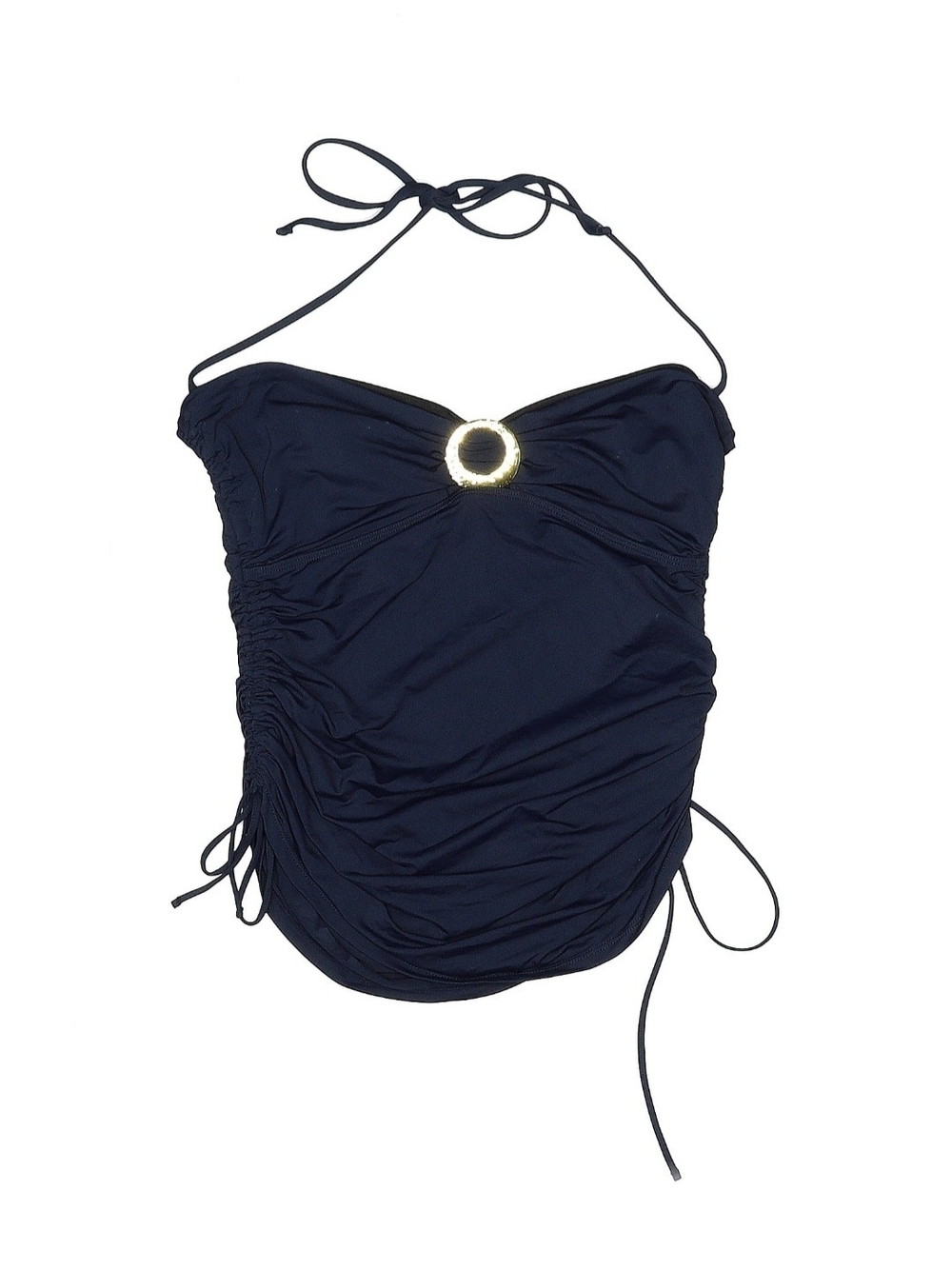 Lauren Ralph Lauren Navy Halter Ruched Tankini with Gold Ring